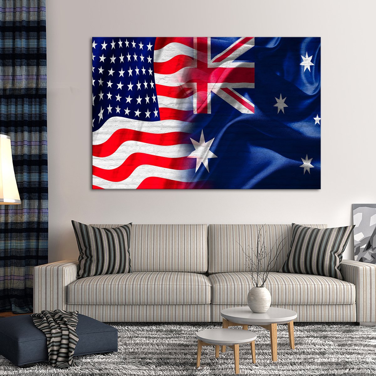 USA and Australia Flag Multi Panel Canvas Wall Art