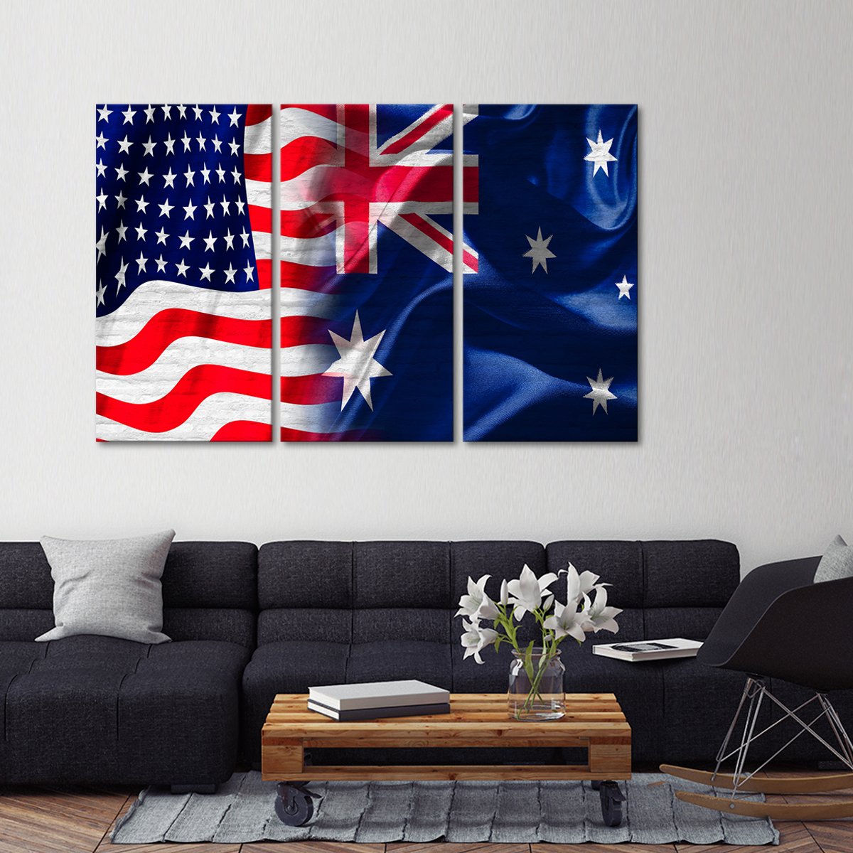 USA and Australia Flag Multi Panel Canvas Wall Art