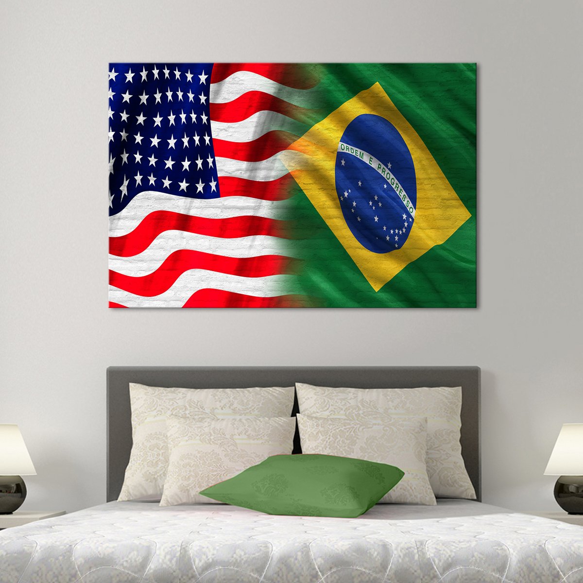 USA and Brazil Flag Multi Panel Canvas Wall Art