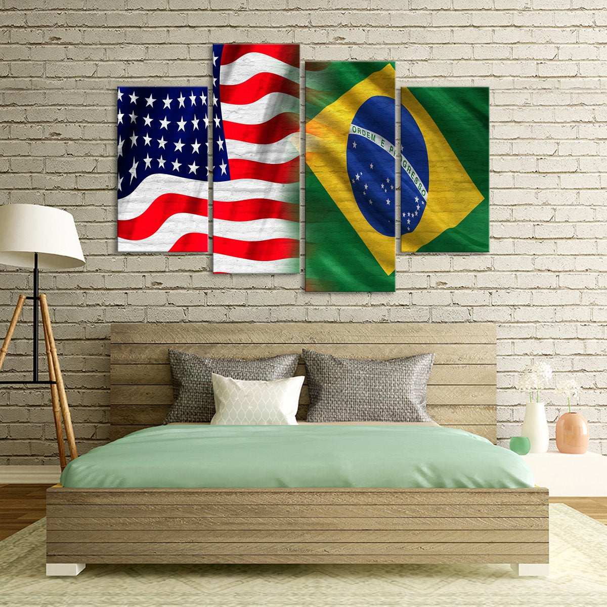 USA and Brazil Flag Multi Panel Canvas Wall Art