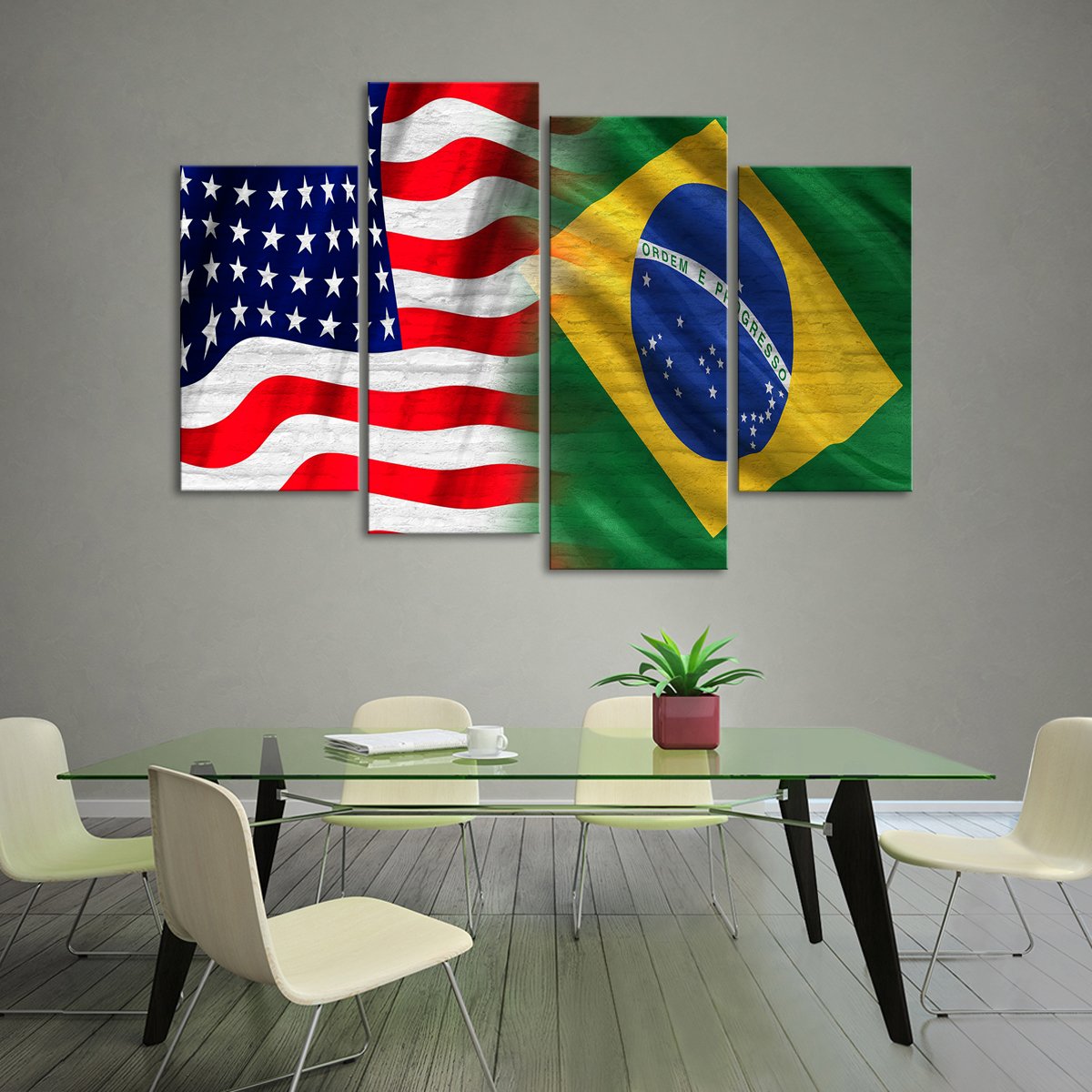 USA and Brazil Flag Multi Panel Canvas Wall Art