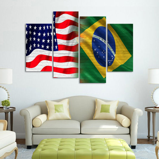 USA and Brazil Flag Multi Panel Canvas Wall Art