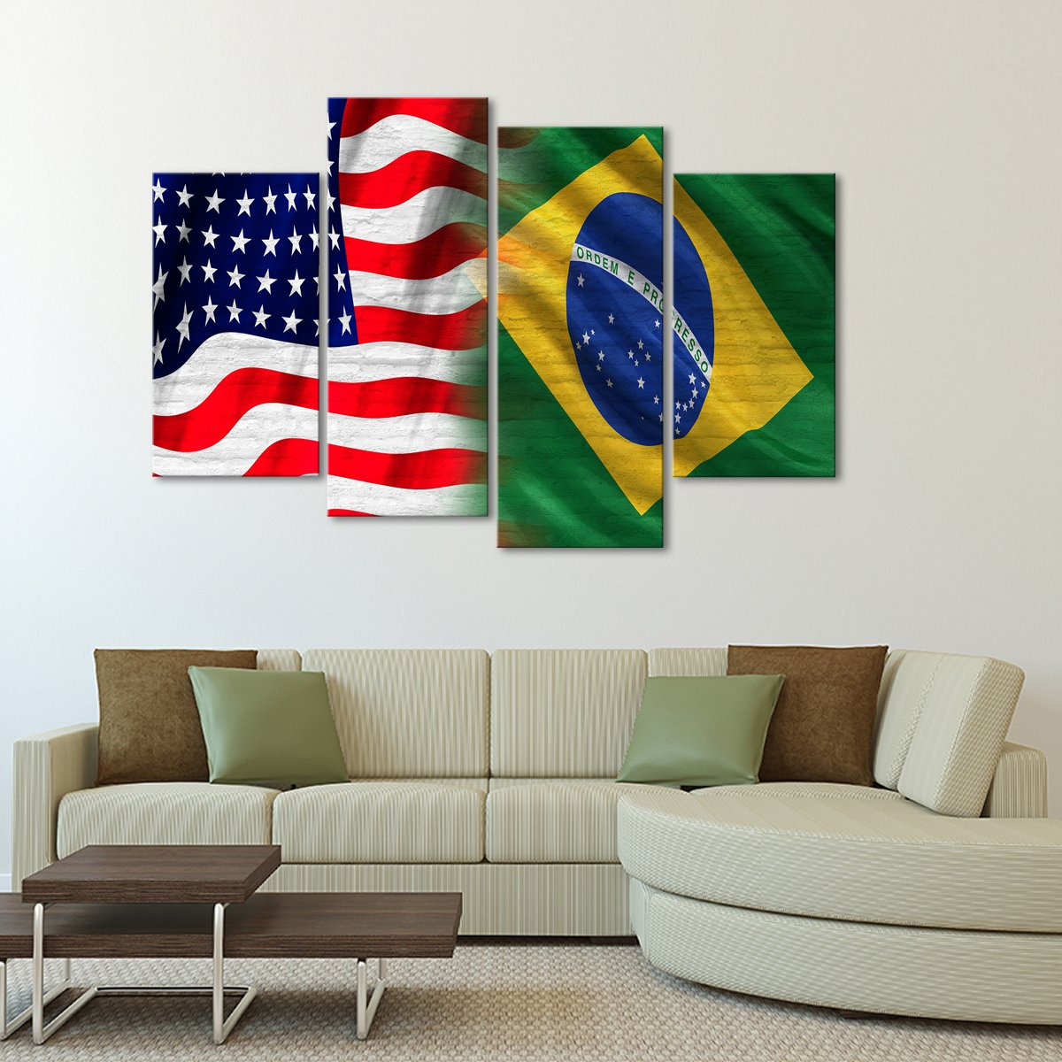 USA and Brazil Flag Multi Panel Canvas Wall Art