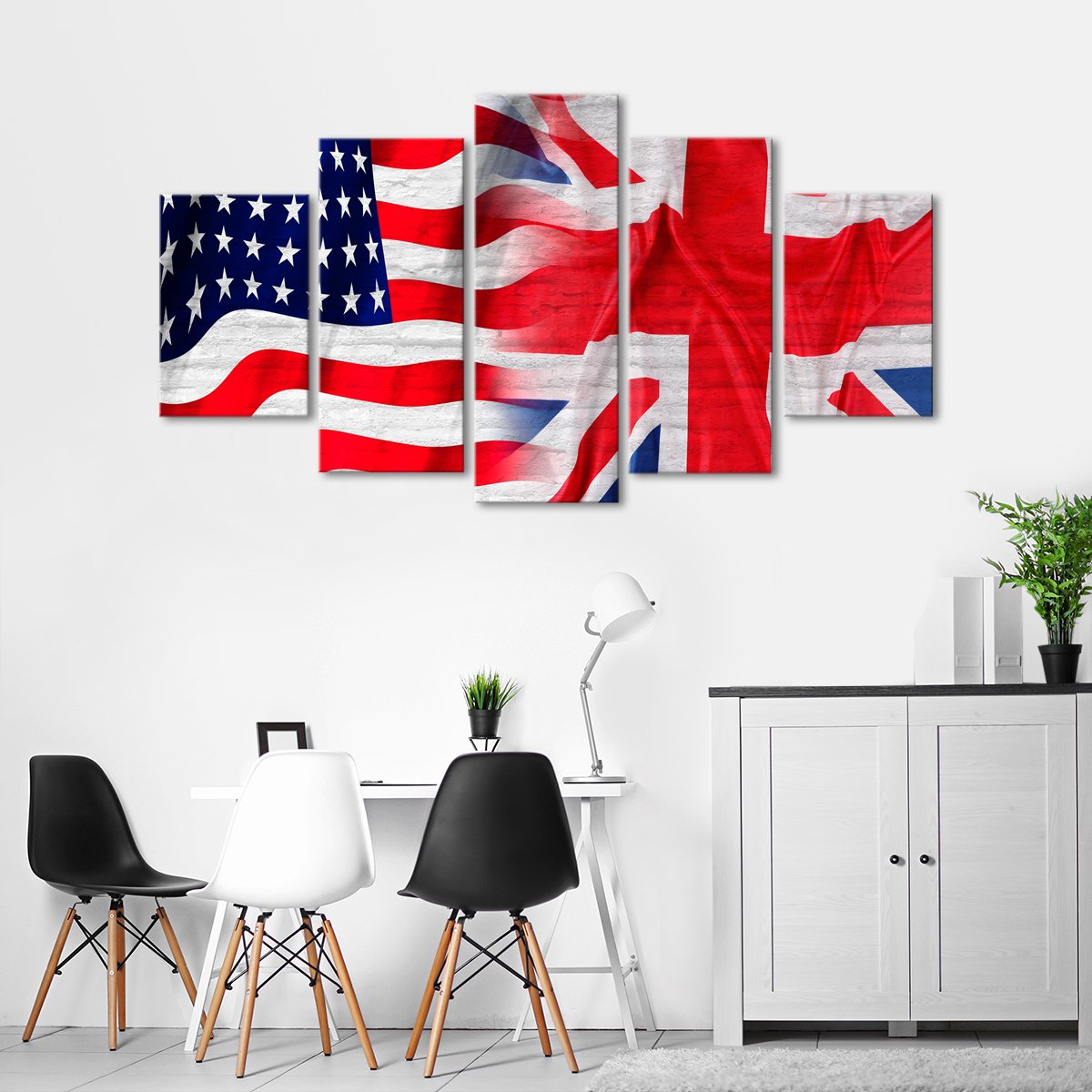 USA and British Flag Multi Panel Canvas Wall Art