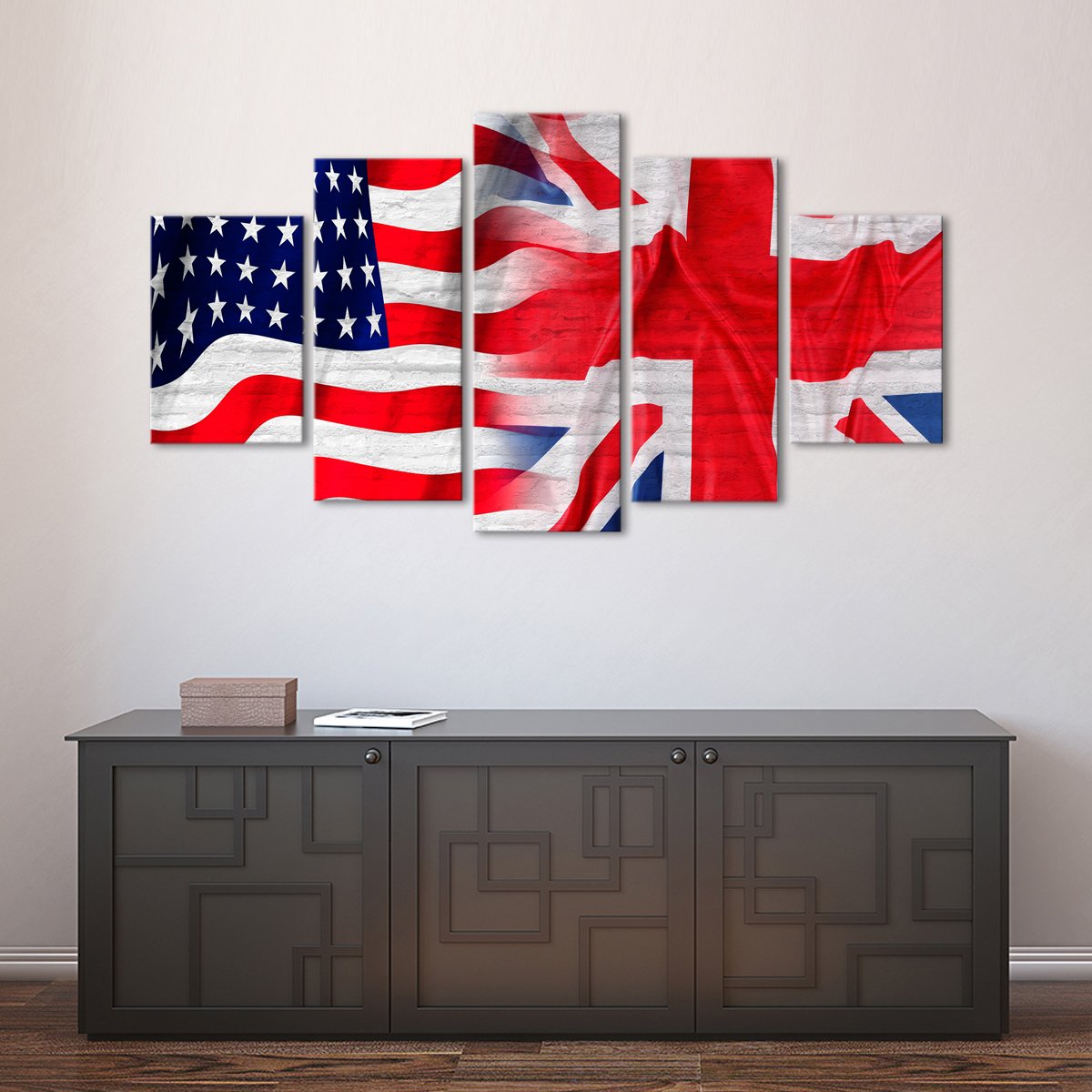 USA and British Flag Multi Panel Canvas Wall Art