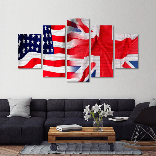 USA and British Flag Multi Panel Canvas Wall Art