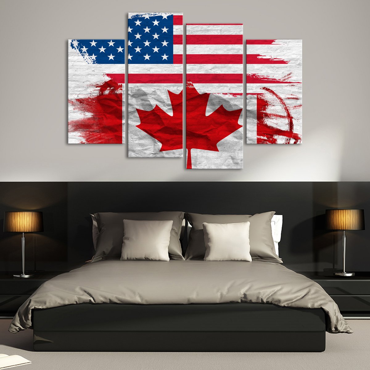 USA and Canada Flag Multi Panel Canvas Wall Art