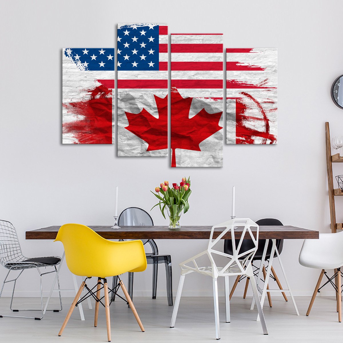 USA and Canada Flag Multi Panel Canvas Wall Art