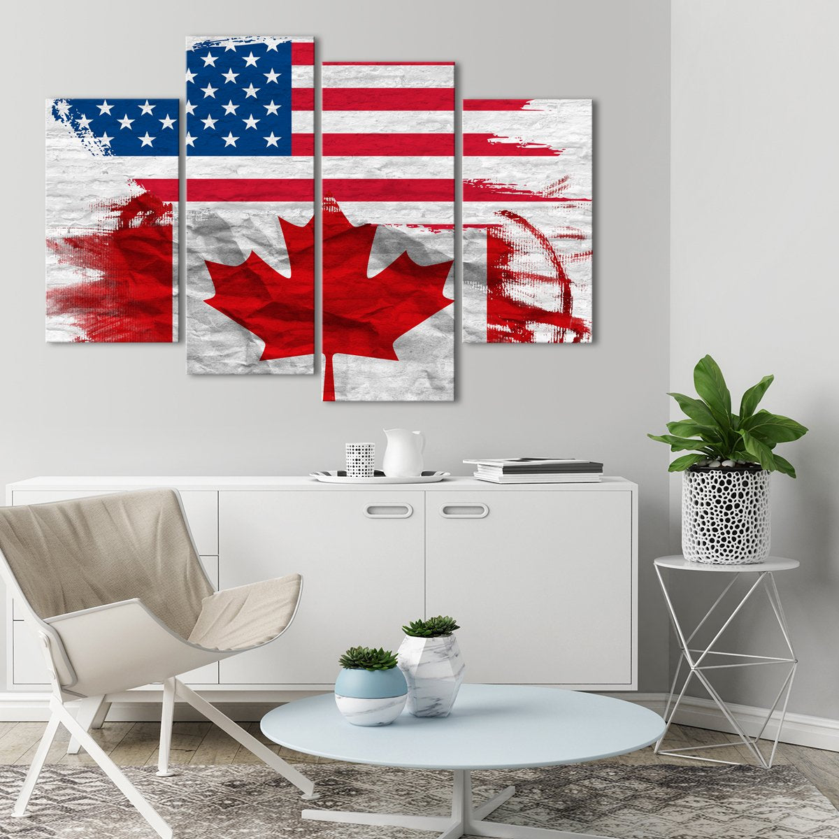 USA and Canada Flag Multi Panel Canvas Wall Art