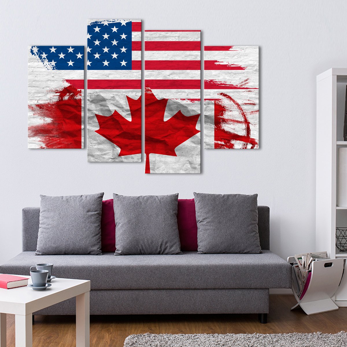 USA and Canada Flag Multi Panel Canvas Wall Art