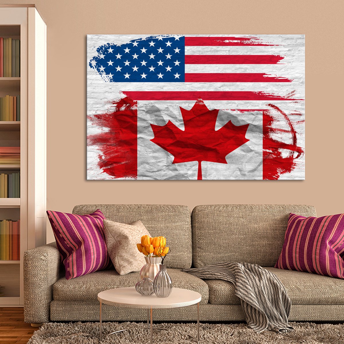 USA and Canada Flag Multi Panel Canvas Wall Art