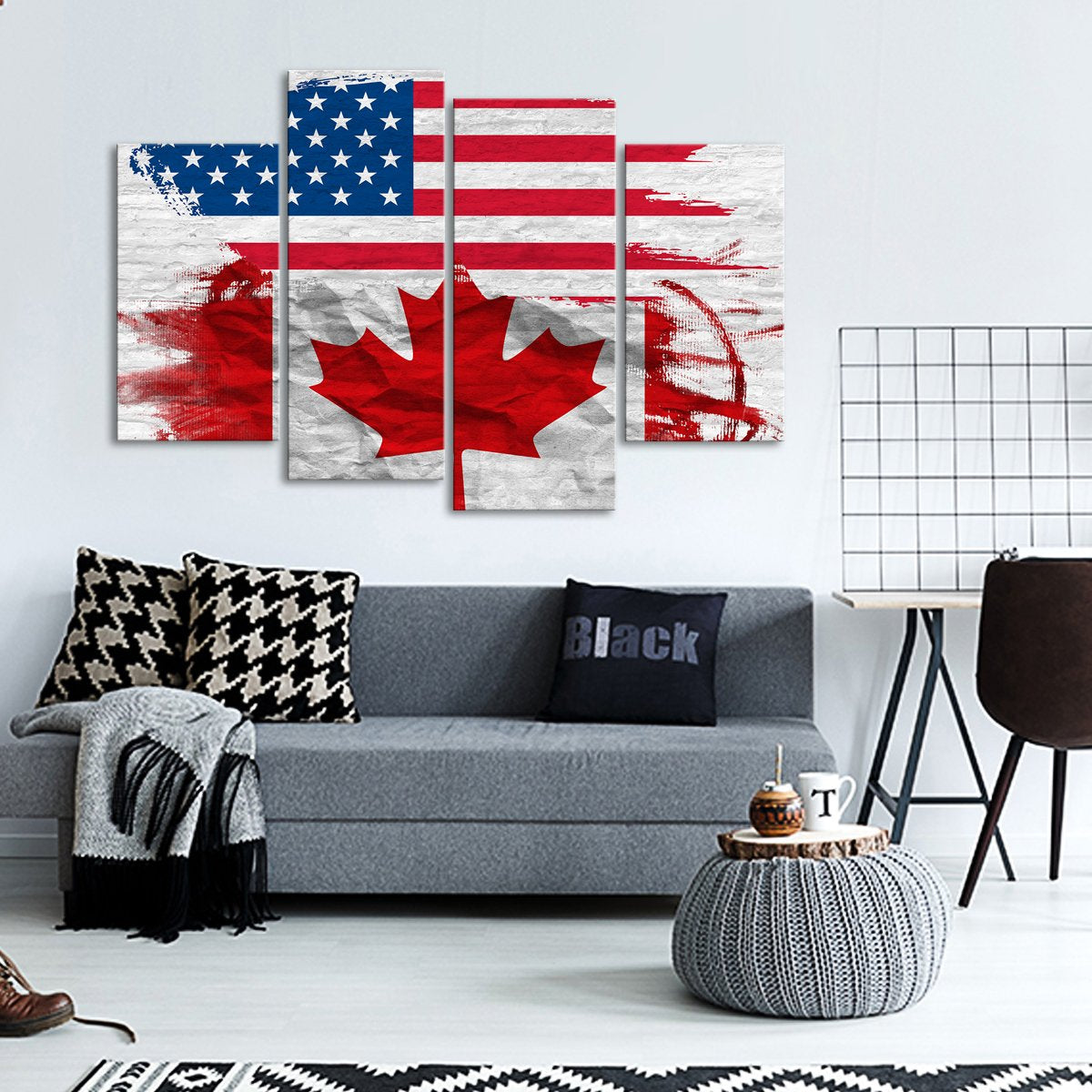 USA and Canada Flag Multi Panel Canvas Wall Art
