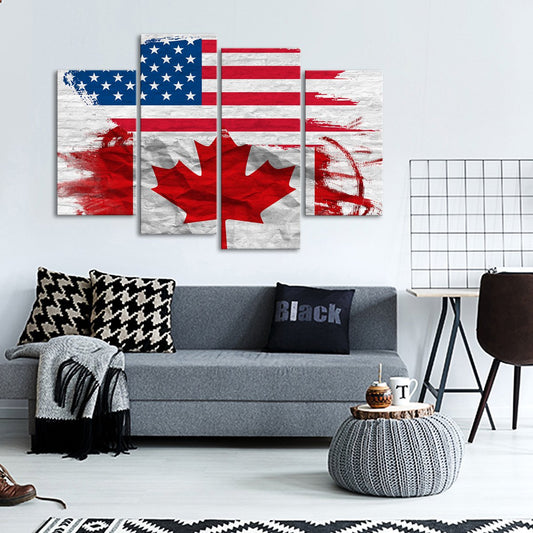 USA and Canada Flag Multi Panel Canvas Wall Art