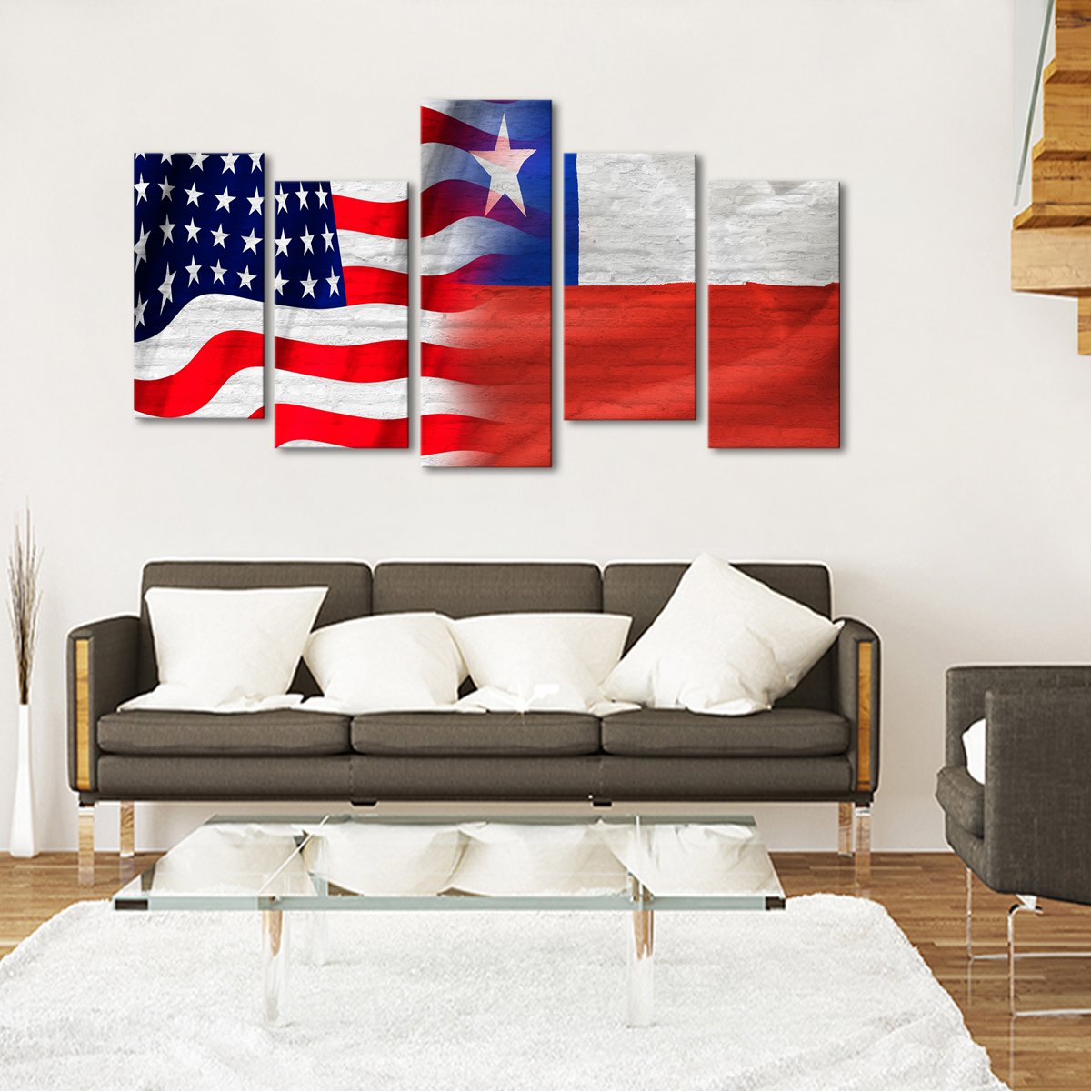 USA and Chile Flag Multi Panel Canvas Wall Art