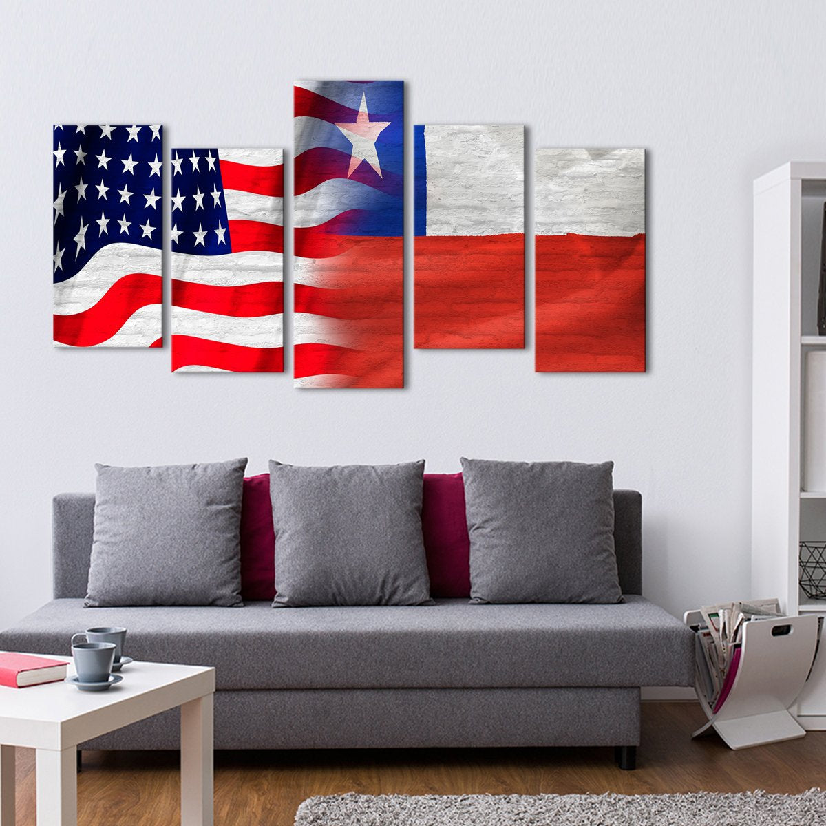 USA and Chile Flag Multi Panel Canvas Wall Art