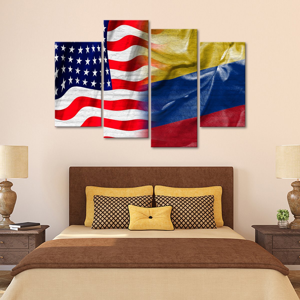 USA and Colombia Flag Multi Panel Canvas Wall Art