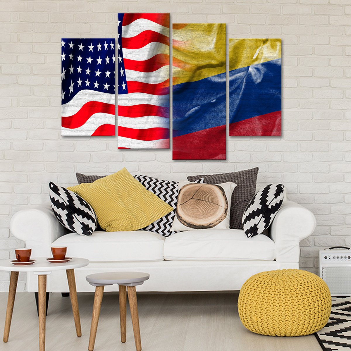 USA and Colombia Flag Multi Panel Canvas Wall Art