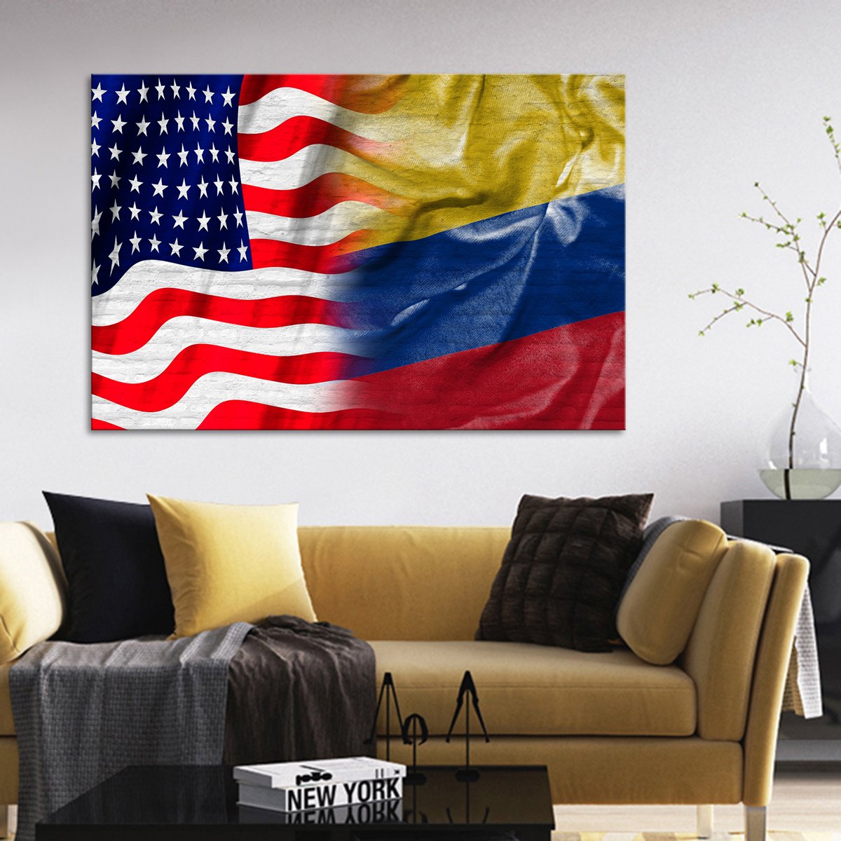 USA and Colombia Flag Multi Panel Canvas Wall Art