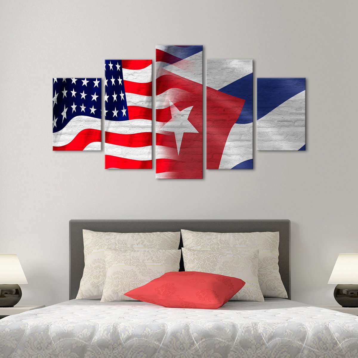 USA and Cuban Flag Multi Panel Canvas Wall Art