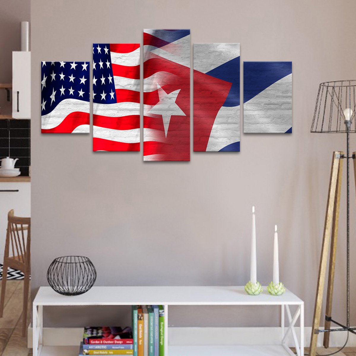 USA and Cuban Flag Multi Panel Canvas Wall Art