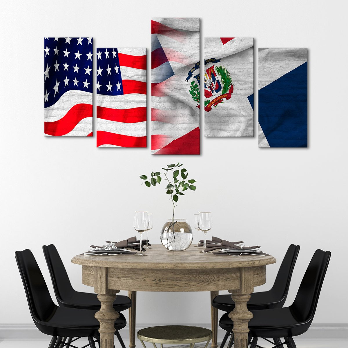 USA and Dominican Republic Flag Multi Panel Canvas Wall Art