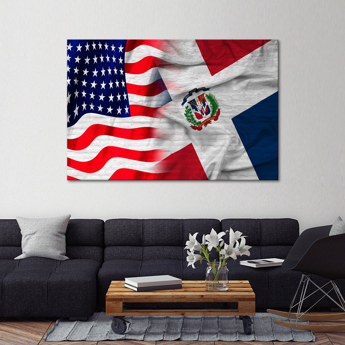 USA and Dominican Republic Flag Multi Panel Canvas Wall Art