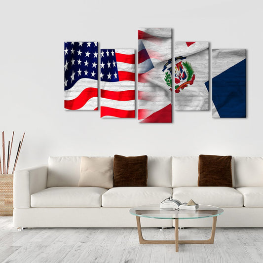 USA and Dominican Republic Flag Multi Panel Canvas Wall Art