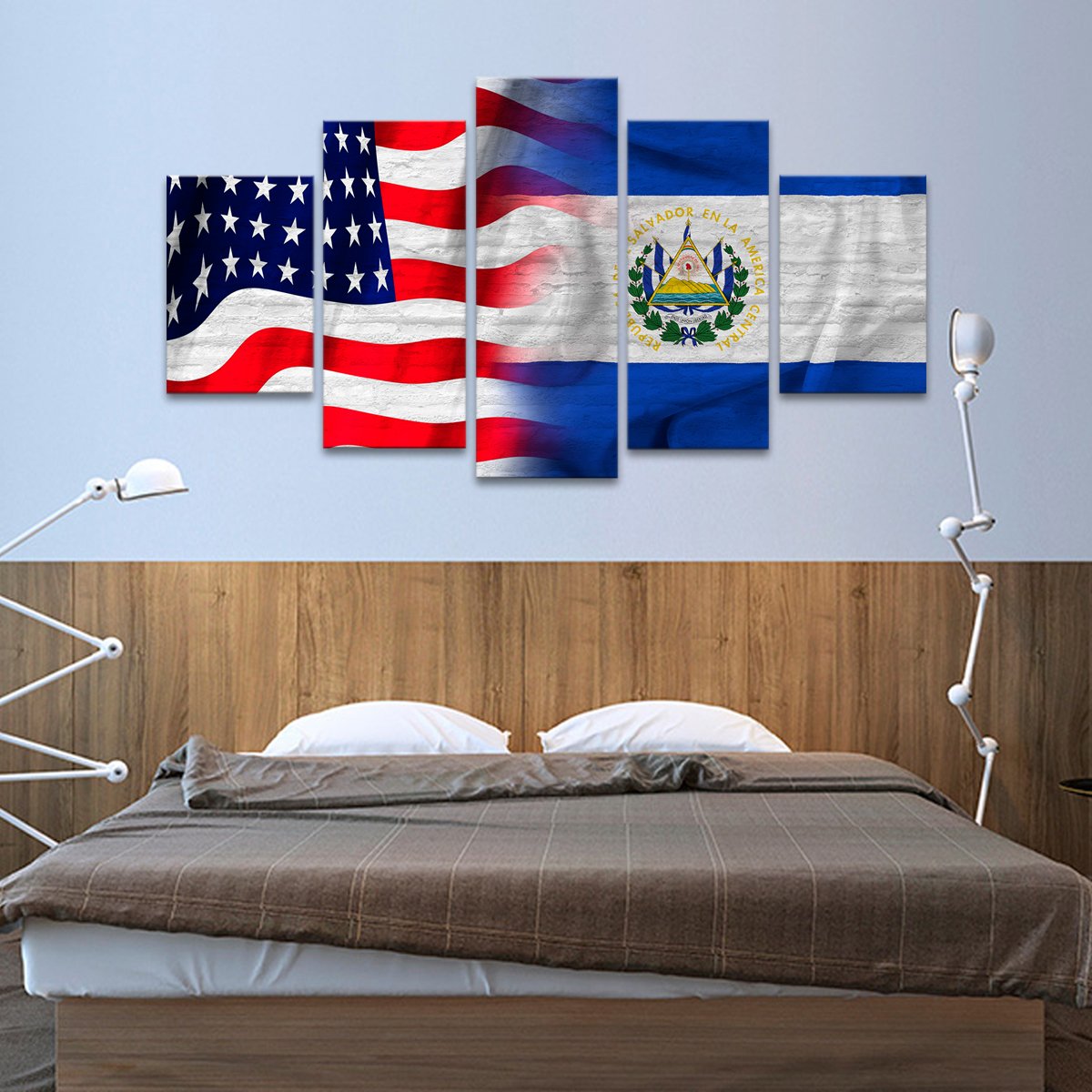 USA and El Salvador Flag Multi Panel Canvas Wall Art