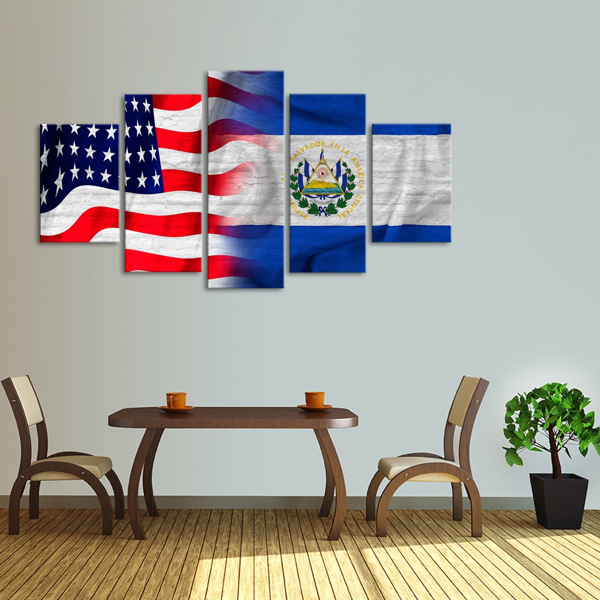 USA and El Salvador Flag Multi Panel Canvas Wall Art