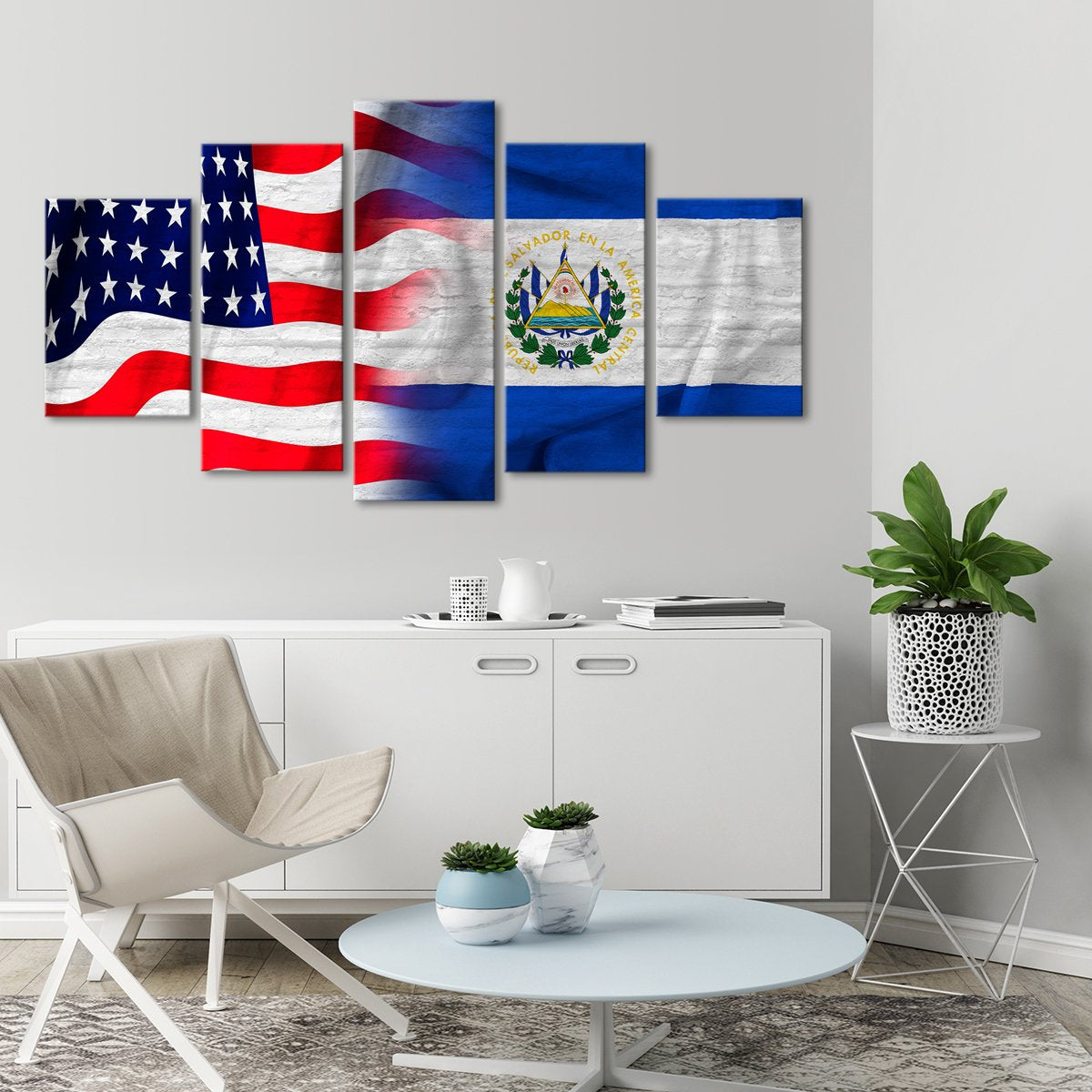 USA and El Salvador Flag Multi Panel Canvas Wall Art