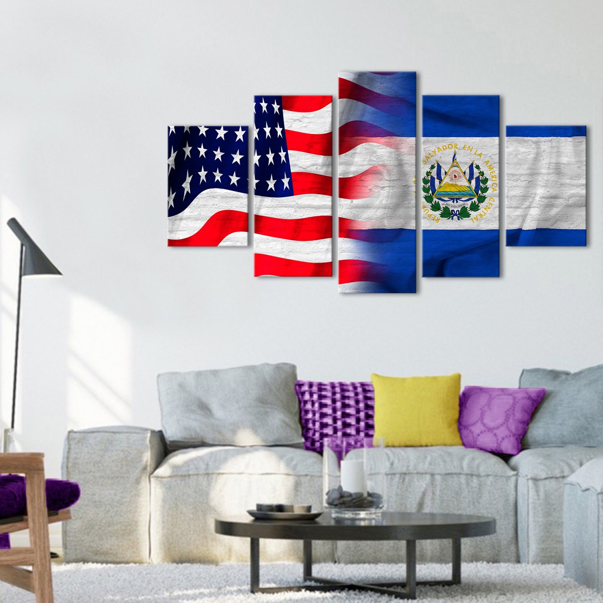 USA and El Salvador Flag Multi Panel Canvas Wall Art