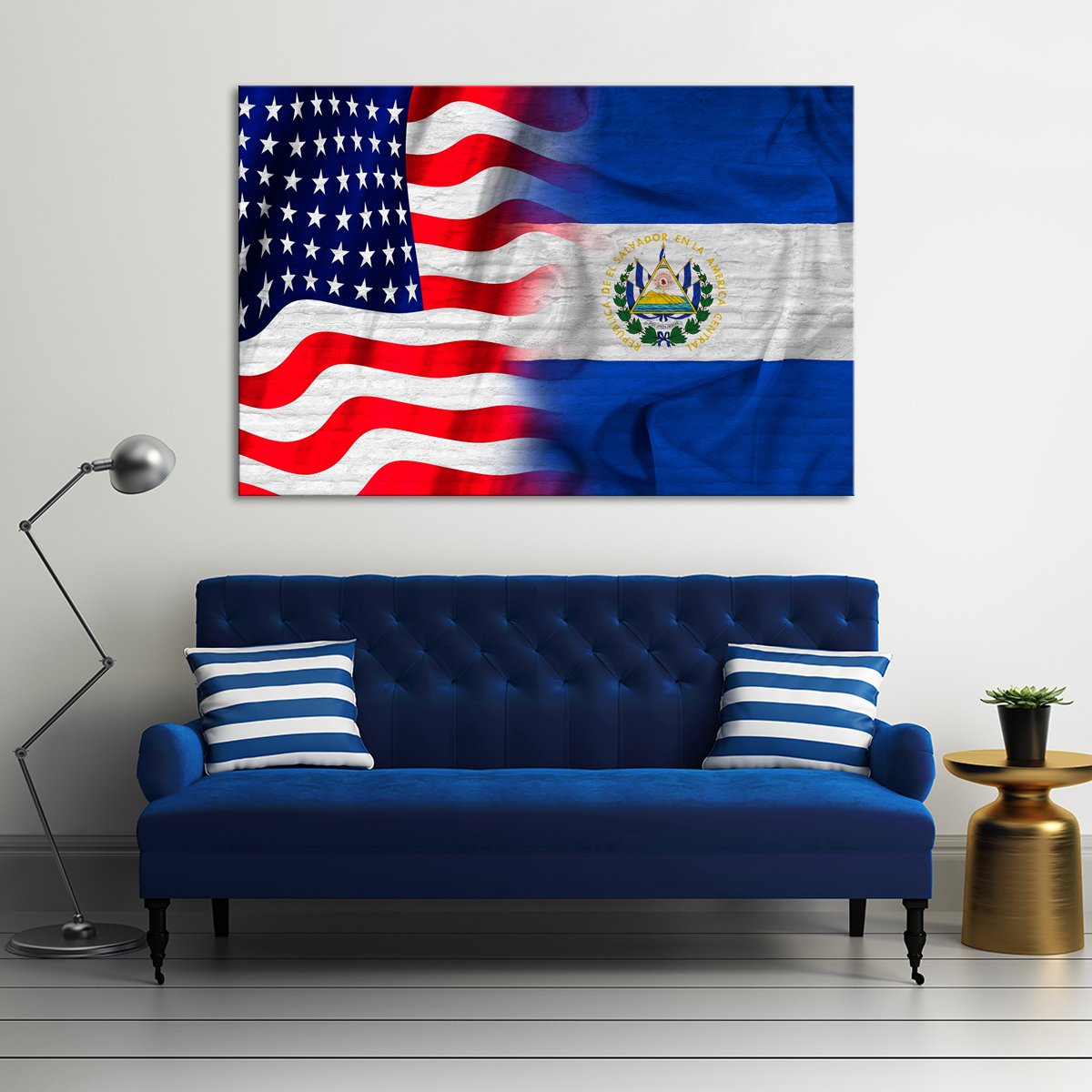 USA and El Salvador Flag Multi Panel Canvas Wall Art