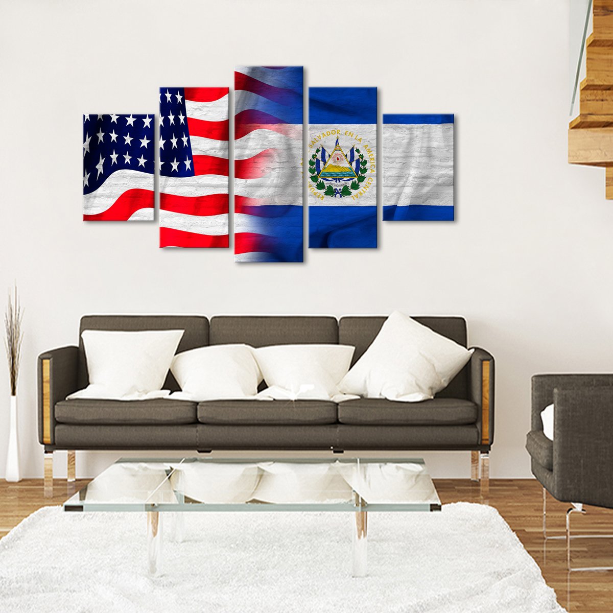USA and El Salvador Flag Multi Panel Canvas Wall Art