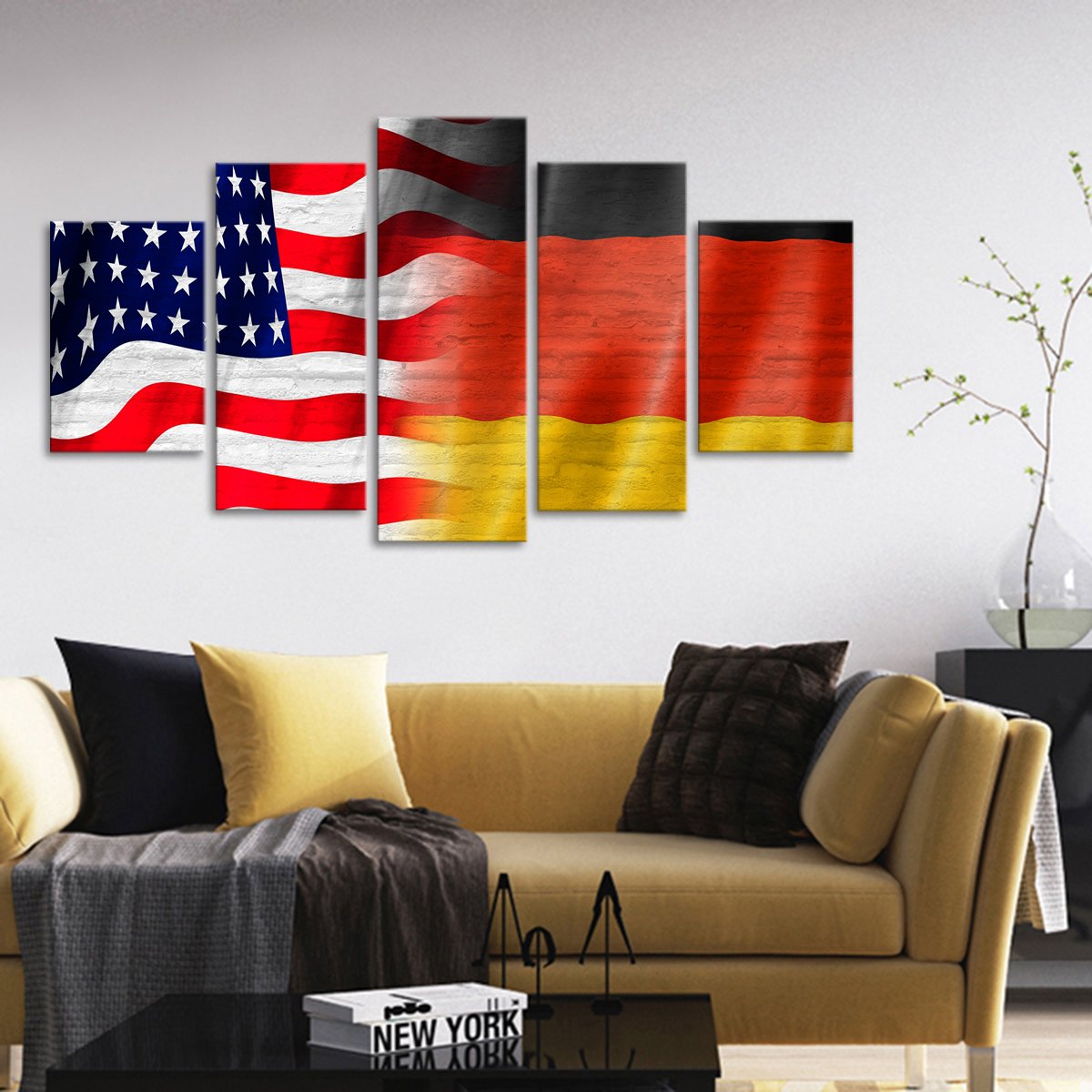 USA and Germany Flag Multi Panel Canvas Wall Art