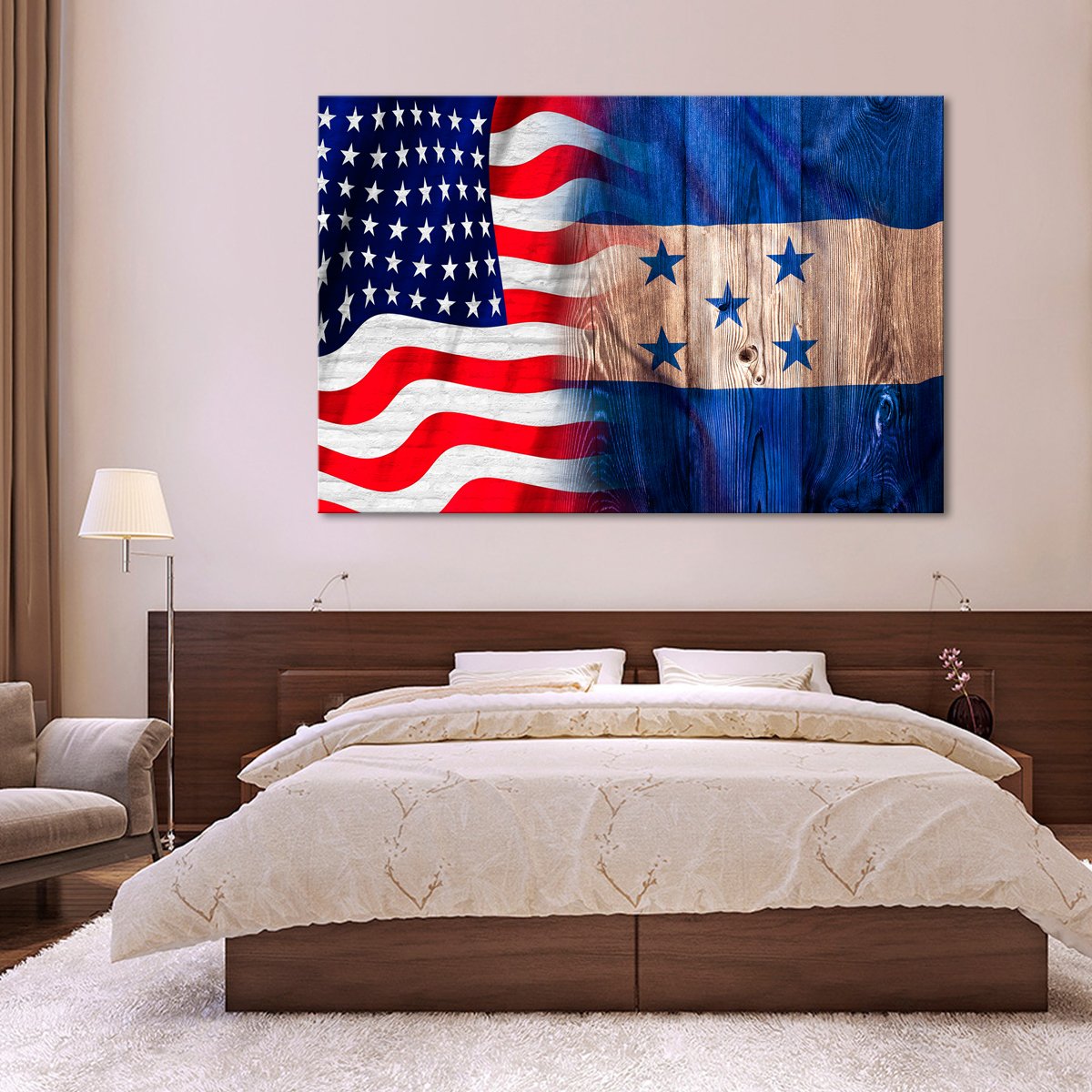 USA and Honduras Flag Multi Panel Canvas Wall Art