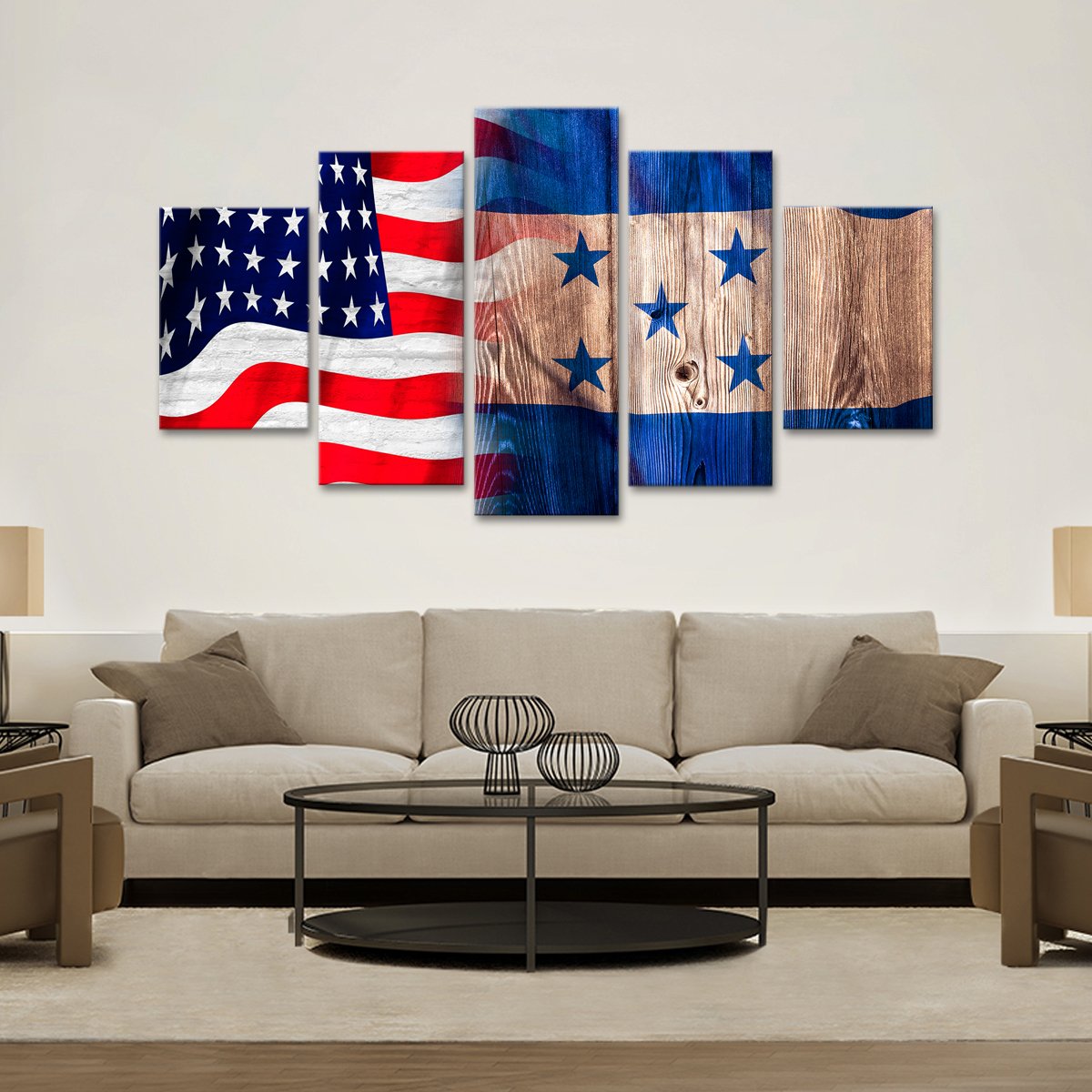 USA and Honduras Flag Multi Panel Canvas Wall Art