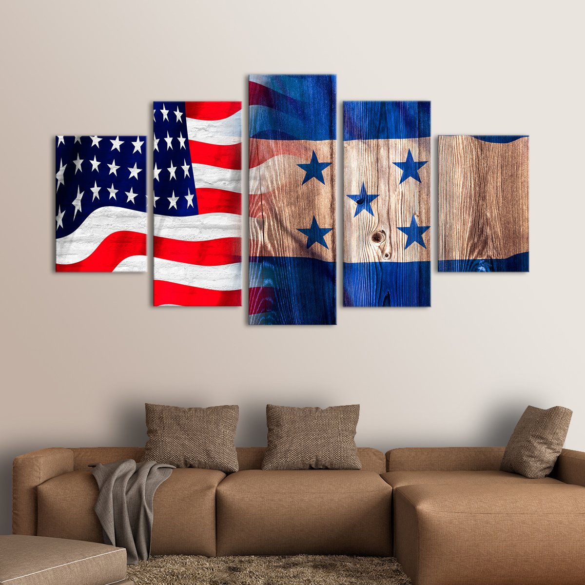 USA and Honduras Flag Multi Panel Canvas Wall Art