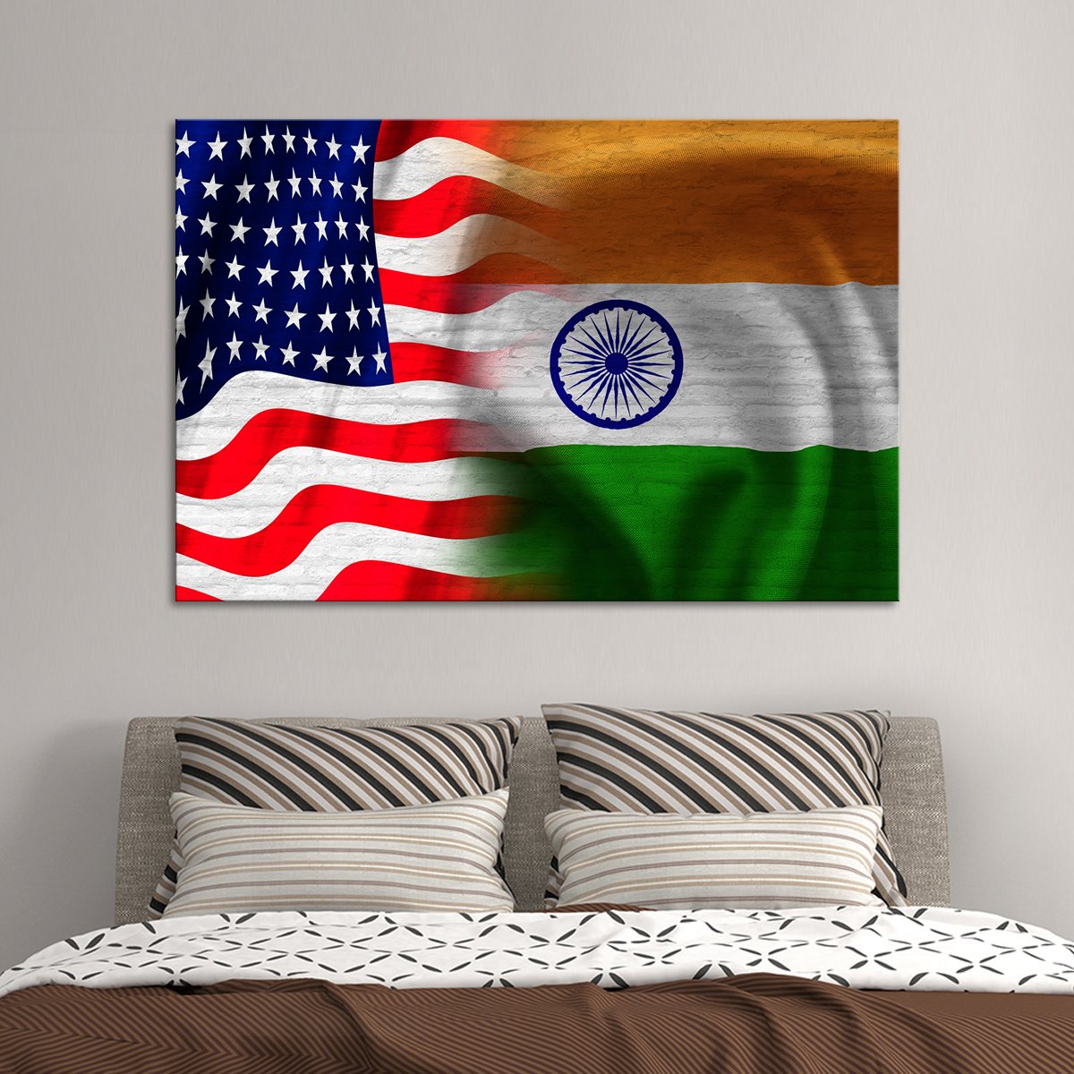 USA and India Flag Multi Panel Canvas Wall Art