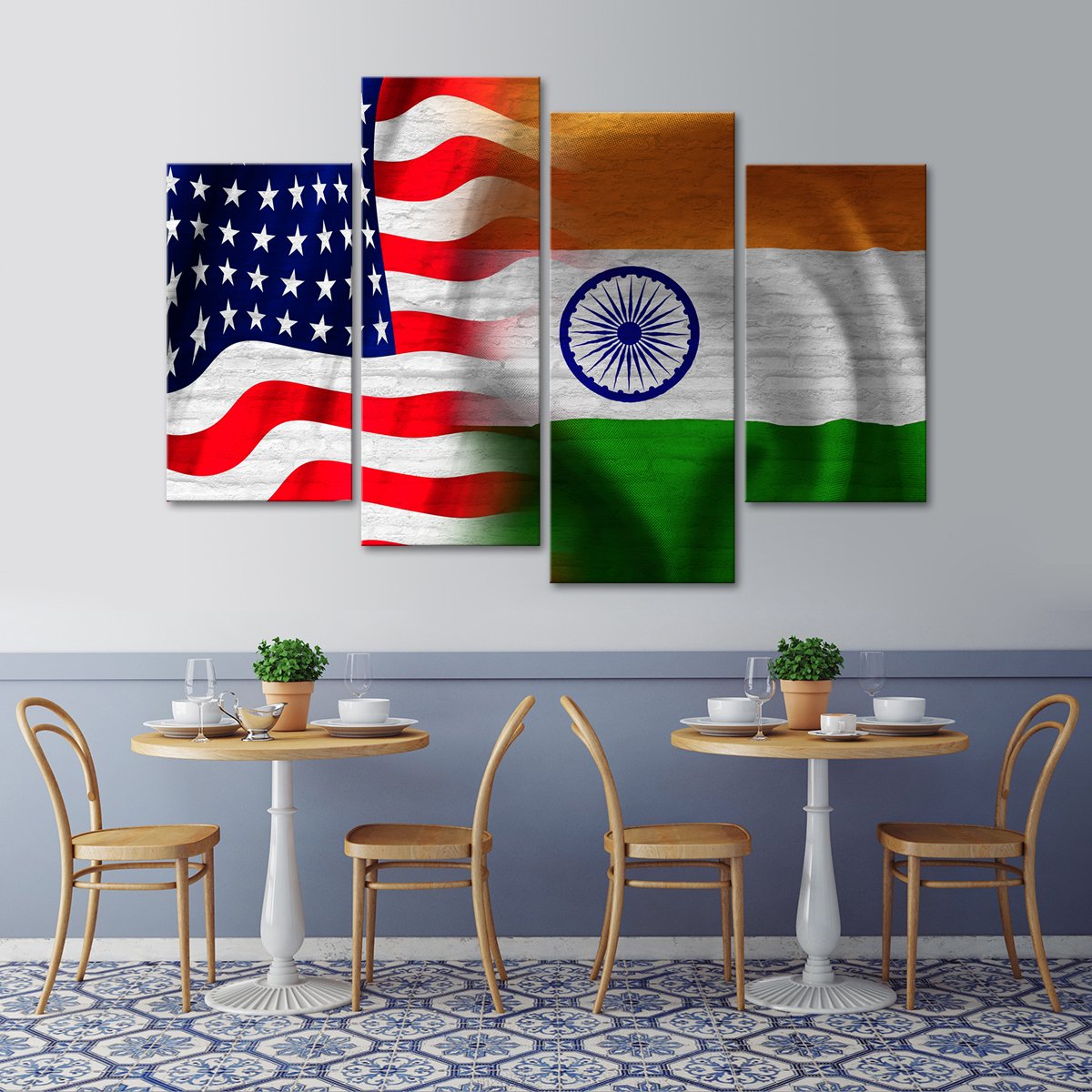 USA and India Flag Multi Panel Canvas Wall Art
