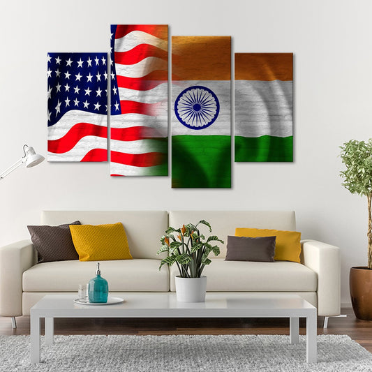 USA and India Flag Multi Panel Canvas Wall Art