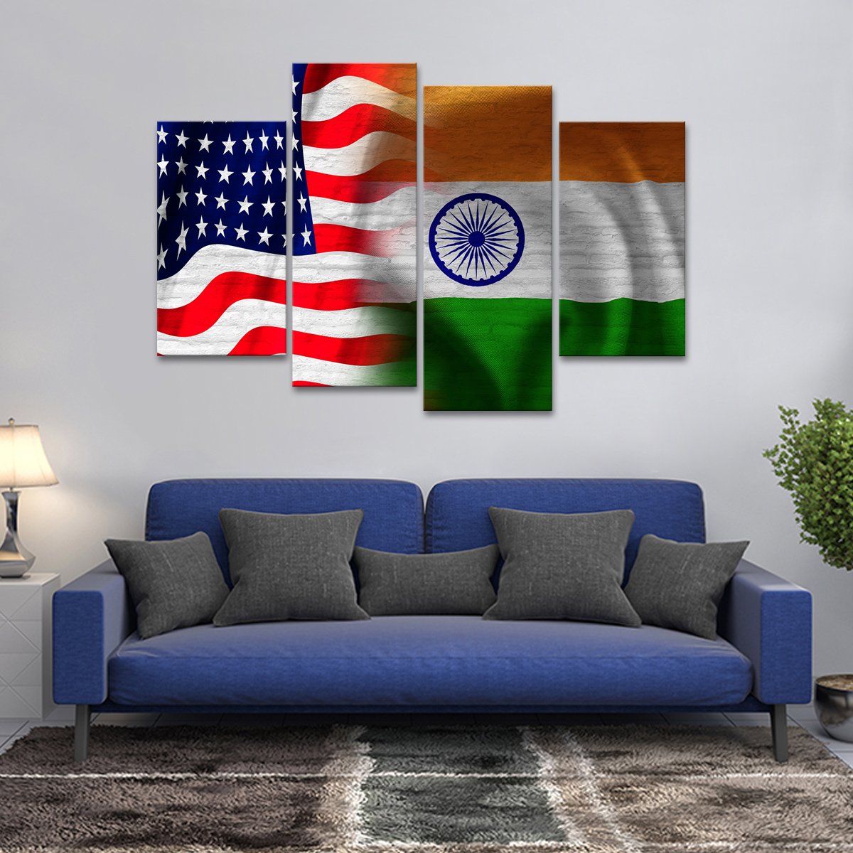 USA and India Flag Multi Panel Canvas Wall Art