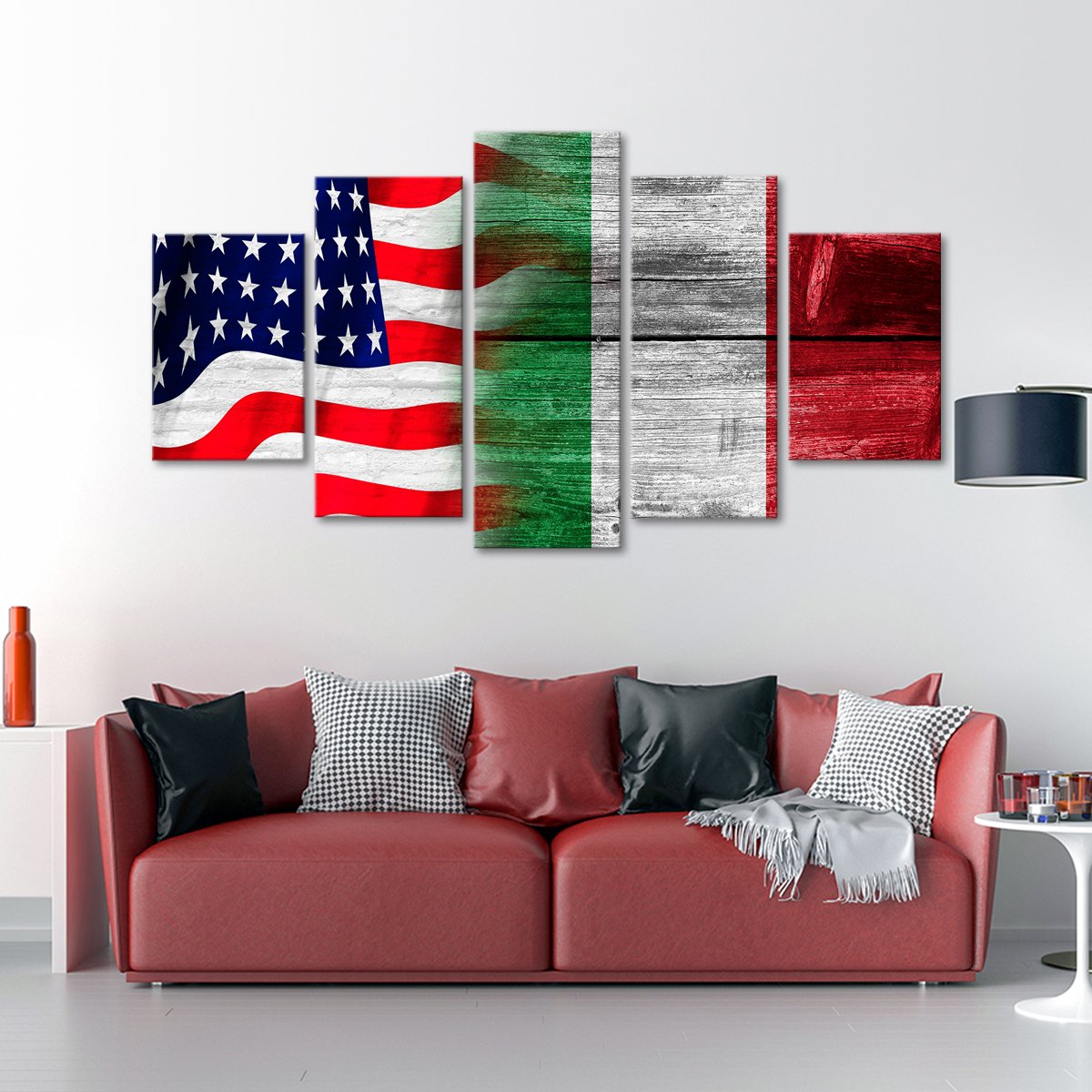 USA and Italy Flag Multi Panel Canvas Wall Art