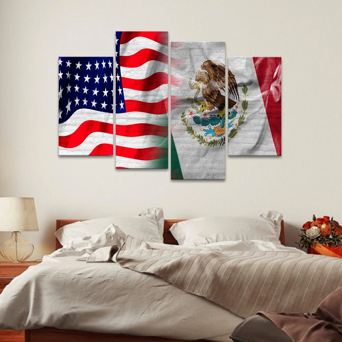 USA and Mexico Flag Multi Panel Canvas Wall Art