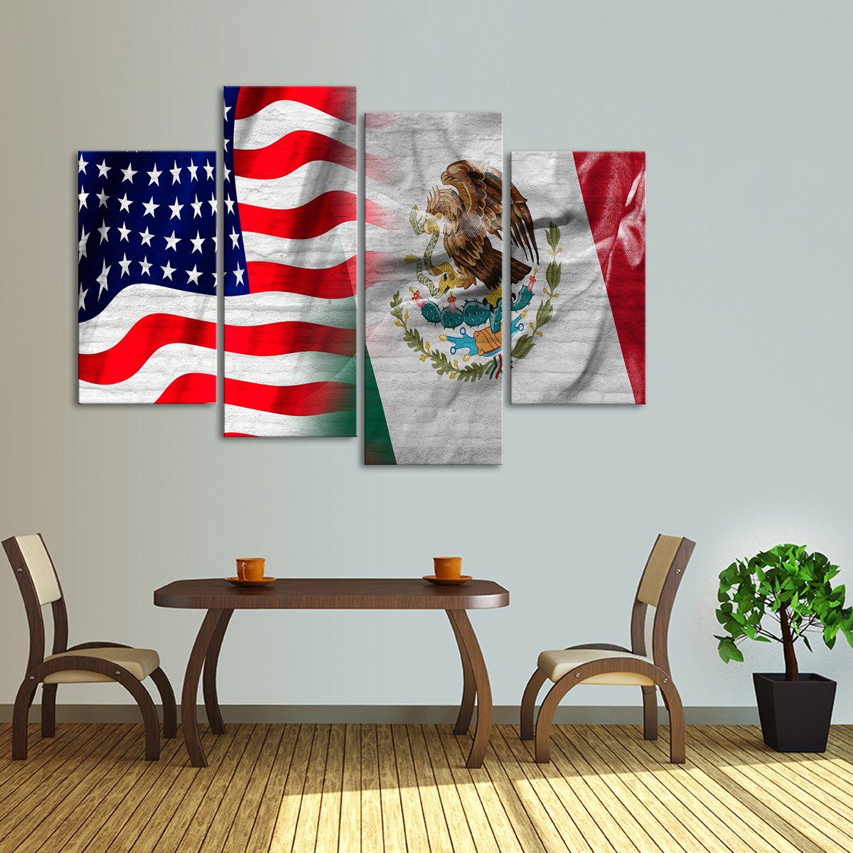 USA and Mexico Flag Multi Panel Canvas Wall Art