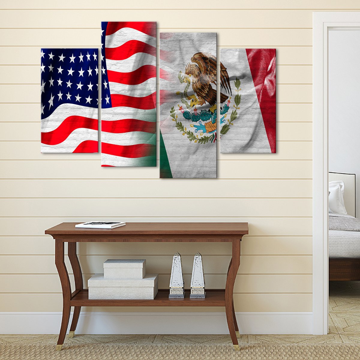USA and Mexico Flag Multi Panel Canvas Wall Art
