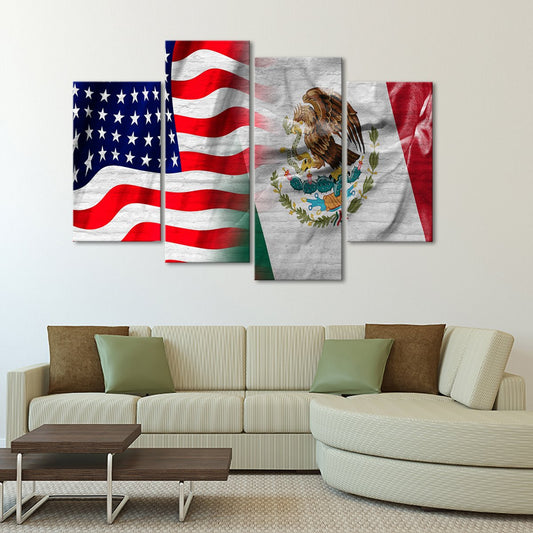 USA and Mexico Flag Multi Panel Canvas Wall Art