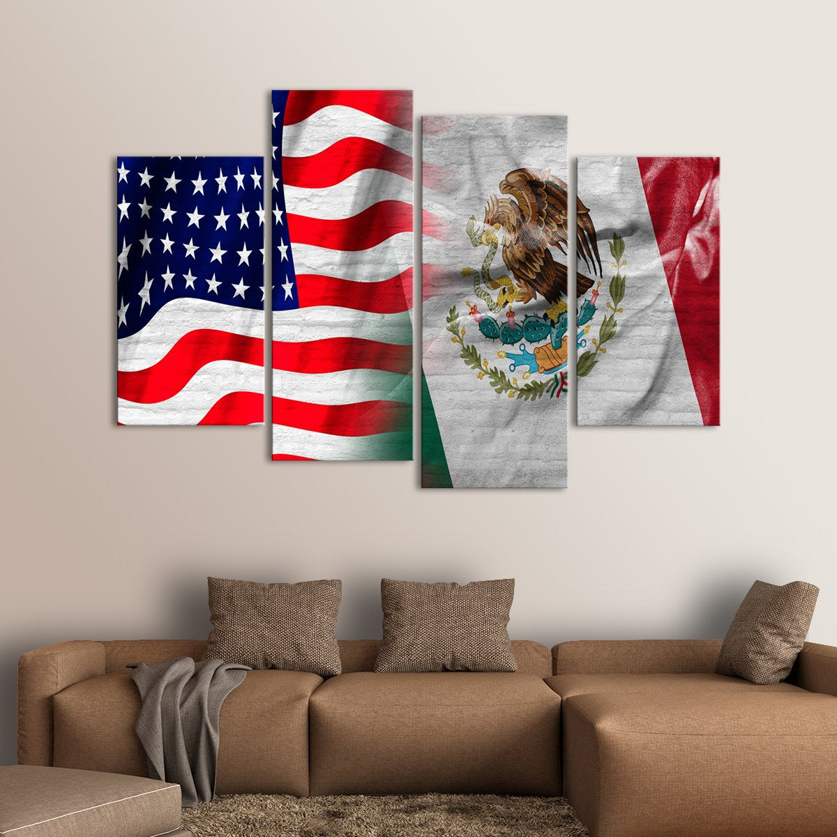 USA and Mexico Flag Multi Panel Canvas Wall Art