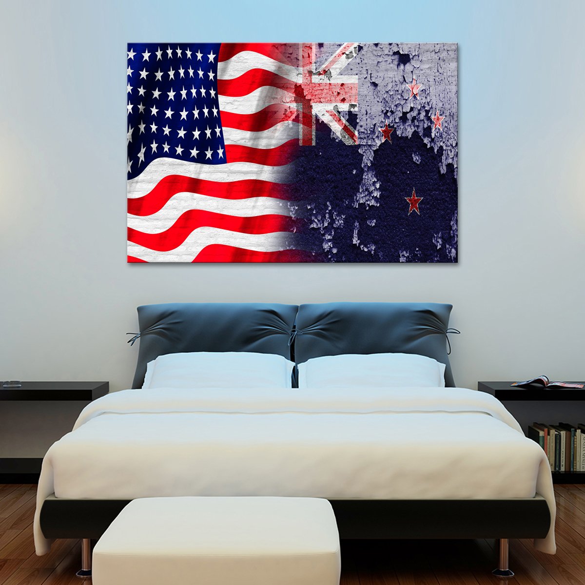 USA and New Zealand Flag Multi Panel Canvas Wall Art