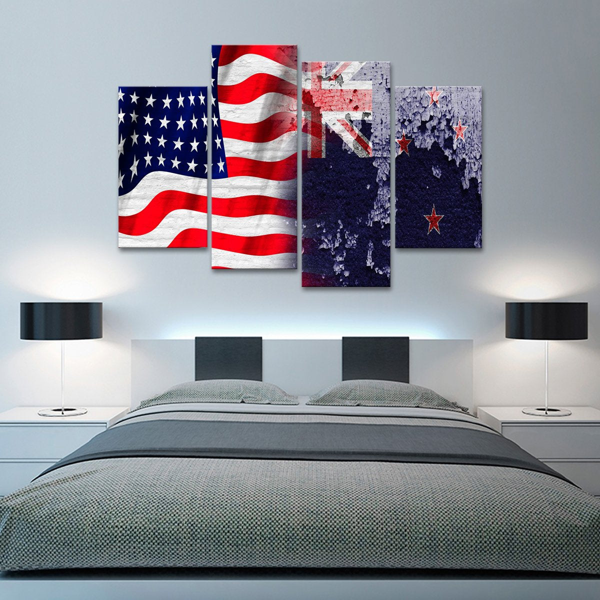 USA and New Zealand Flag Multi Panel Canvas Wall Art