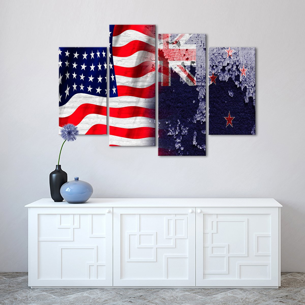 USA and New Zealand Flag Multi Panel Canvas Wall Art